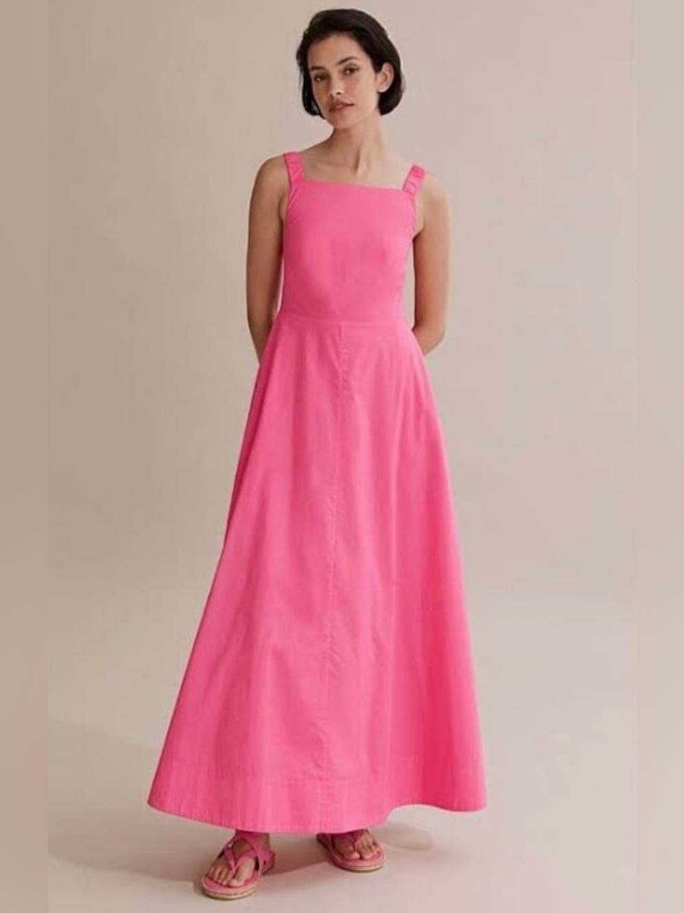 Country Road Flamingo Pink Maxi Dress Elastic Wide Straps 100% Cotton Size 4